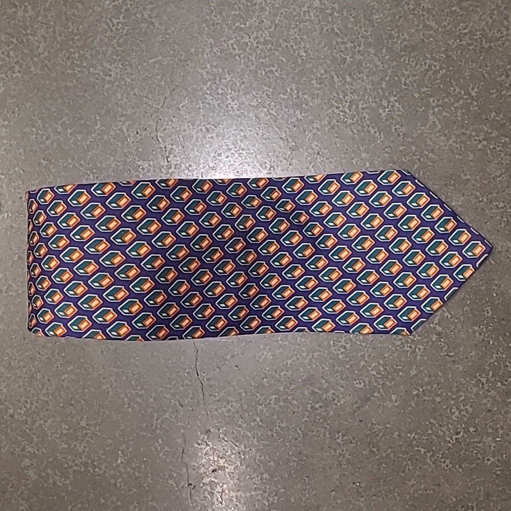 RALPH LAUREN POLO HANDMADE 100% SILK ABSTRACT CUBES NECK TIE